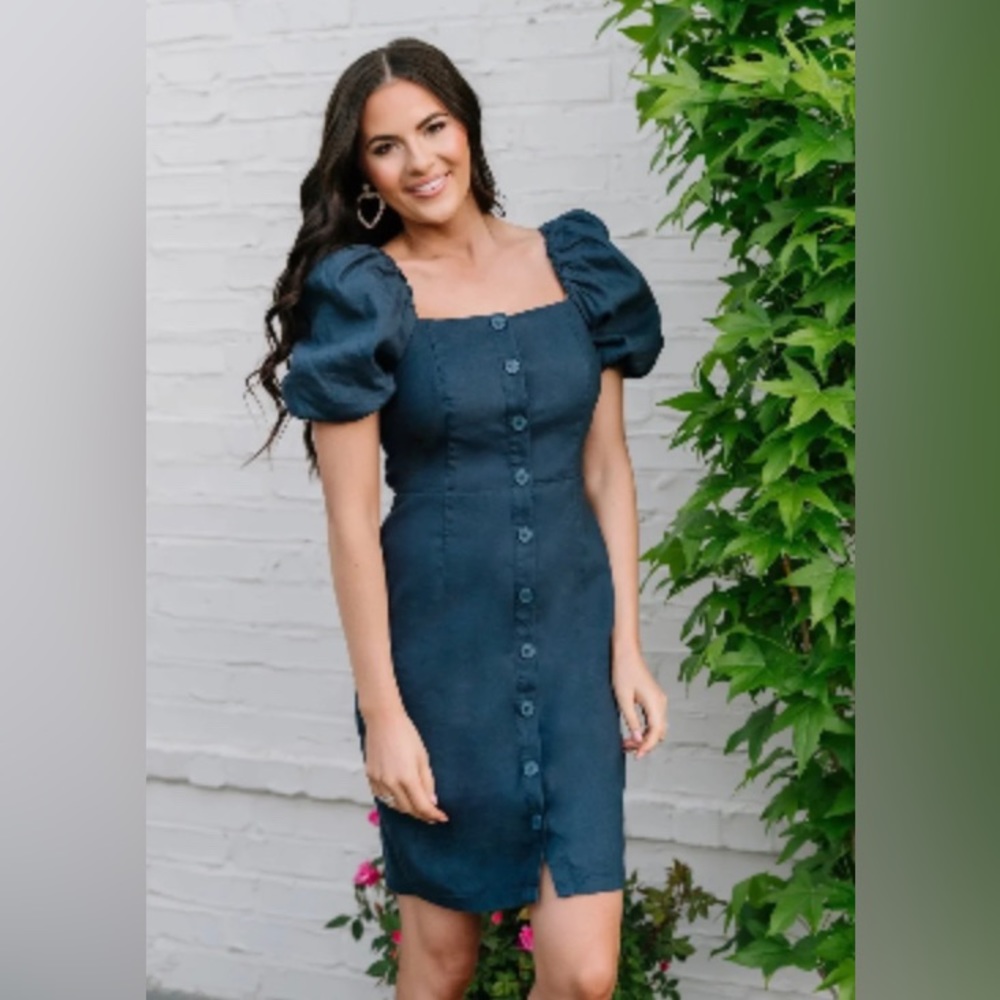 Rachel Parcell Square Neck Puff Sleeve Minidress - Navy Blue (L)